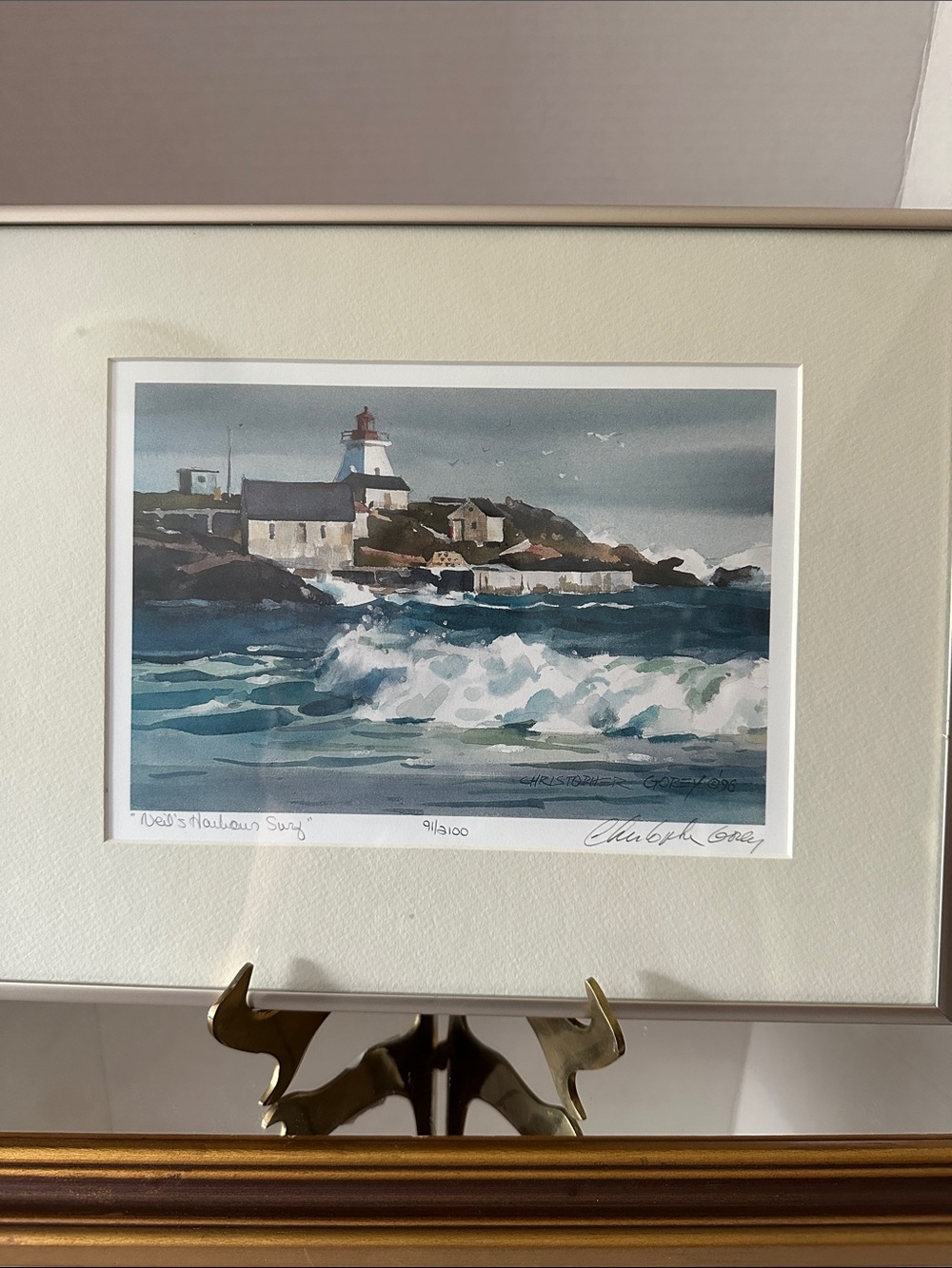Christopher Gorey Framed Coastal Lighthouse Art Print in Blue and White